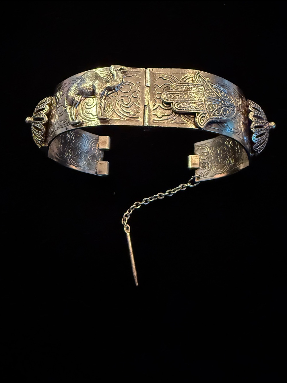 1950-1960s Egyptian Revival Nomadic Designed Silver Cuff Bracelet